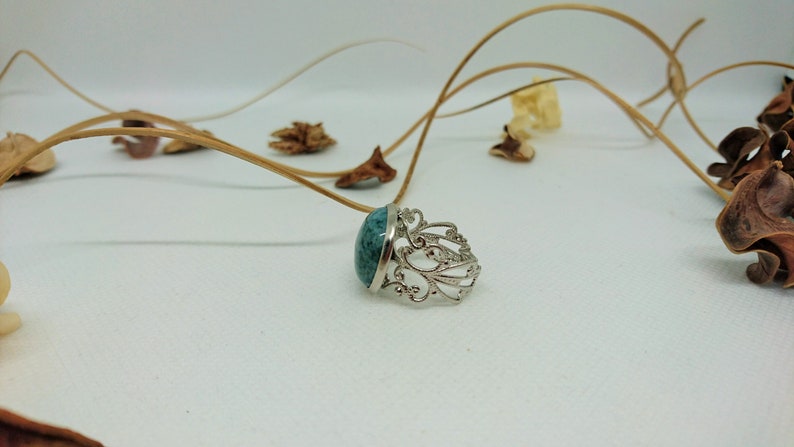 gift idea adjustable moss green Jasper stone Chiseled Ring ring with green stone unique creation for women silver