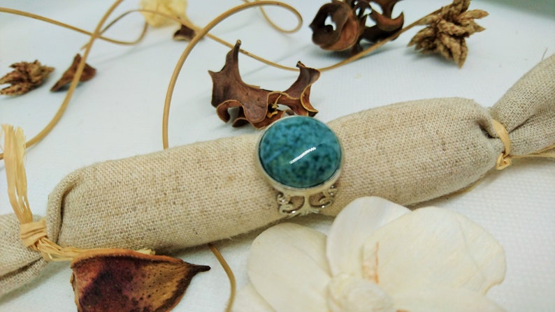 gift idea adjustable moss green Jasper stone Chiseled Ring ring with green stone unique creation for women silver