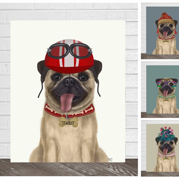 Fawn Pug DIGITAL DOWNLOAD Dog Portrait Custom and Personalized, Custom Illustration Pet portrait print gift for dog lover