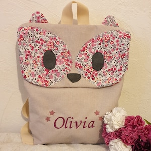 Sac à dos enfant raton laveur Liberty wiltshire bougainvillier - Personnalisable avec le prénom de votre petit bout