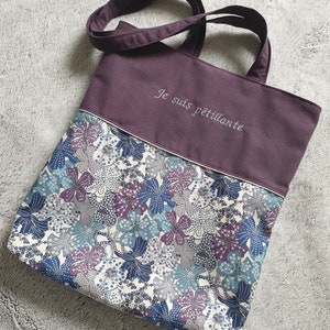 Tote bag &quot;I am sparkling&quot; in liberty Mauvey-customizable with a first name or a quotation