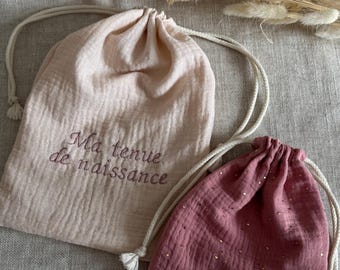 Bolsa de gasa de algodón doble personalizada con cordón