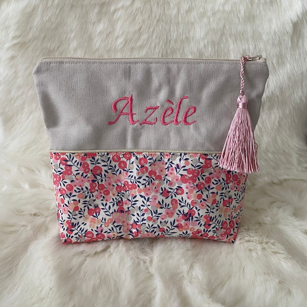 Pochette liberty Wiltshire corail personnalisée - Personnalisable au prénom de votre enfant