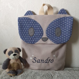 Sac à dos enfant raton laveur motif graphique - Personnalisable avec le prénom de votre petit bout