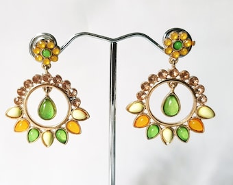 Boucles d'oreilles vertes et jaunes