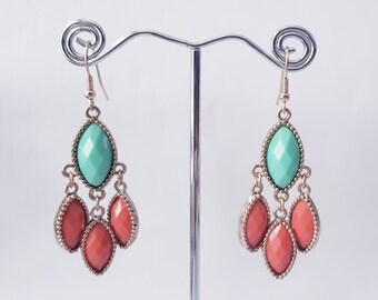 Boucles d'oreilles orange et turquoise