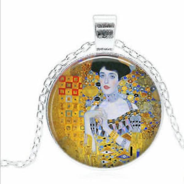 Necklace portrait Adele Bloch-Bauer of Gustav klimt"Locket, chain and glass dome cabochon