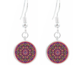 Mandala glass cabochon earrings