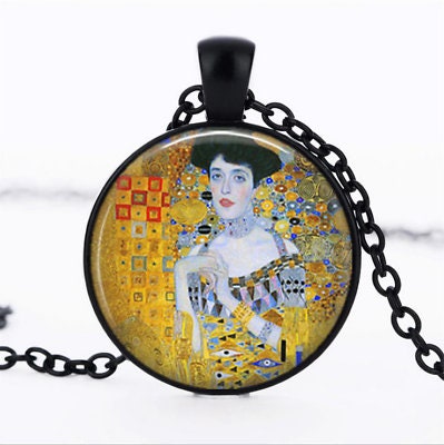 Collier Adele Bloch-Bauer by Gustav klimt cabochon pendentif medaillon dome  en verre et chaine - Etsy France