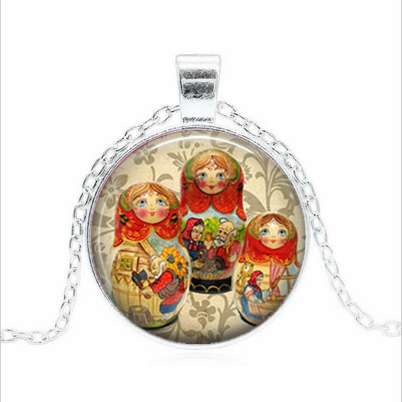Women Small Round Disc Tradition Russian Doll Picture Jewelry Glass Cabochon Glass Cabochon Jewelry Pendant Necklace Gift for Women Women Small Round Disc Tradition Russian Doll Picture Jewelry Glass Cabochon Glass Cabochon Jewelry Pendant Necklace Gift for Women
