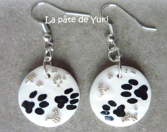 Earrings black white handmade polymer clay round