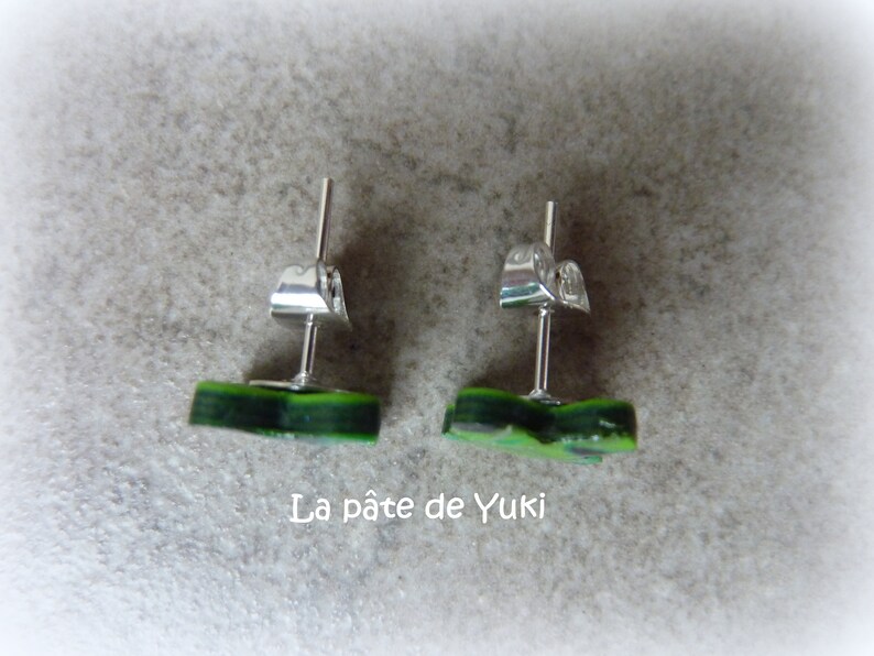 polymer clay for woman or girl handmade Shamrocks green blue earrings black silver