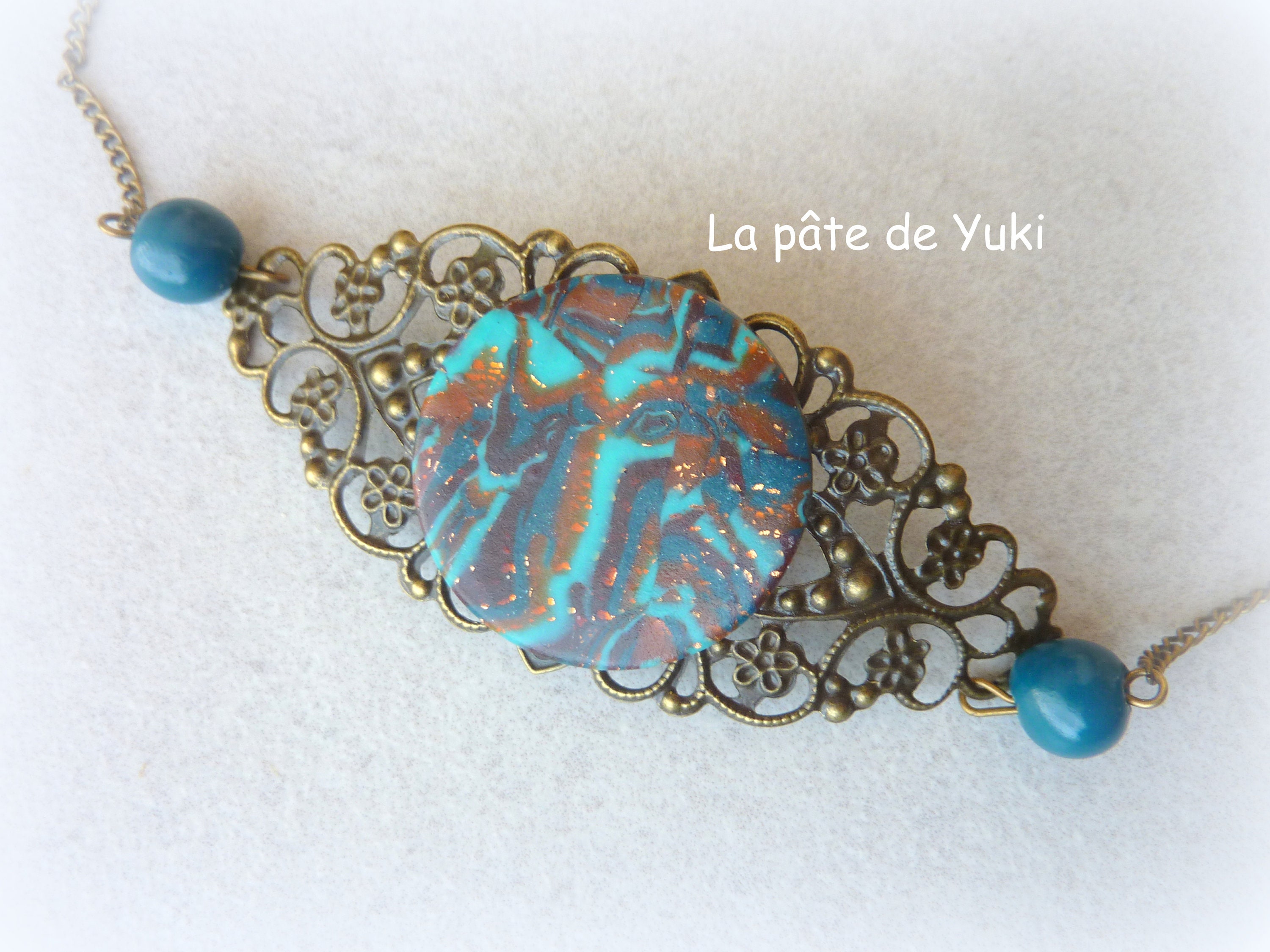 Headband Bronze, Bleu Turquoise Marron Caramel Fait-Main, en Pâte Polymère, Pour Femme ou Fille