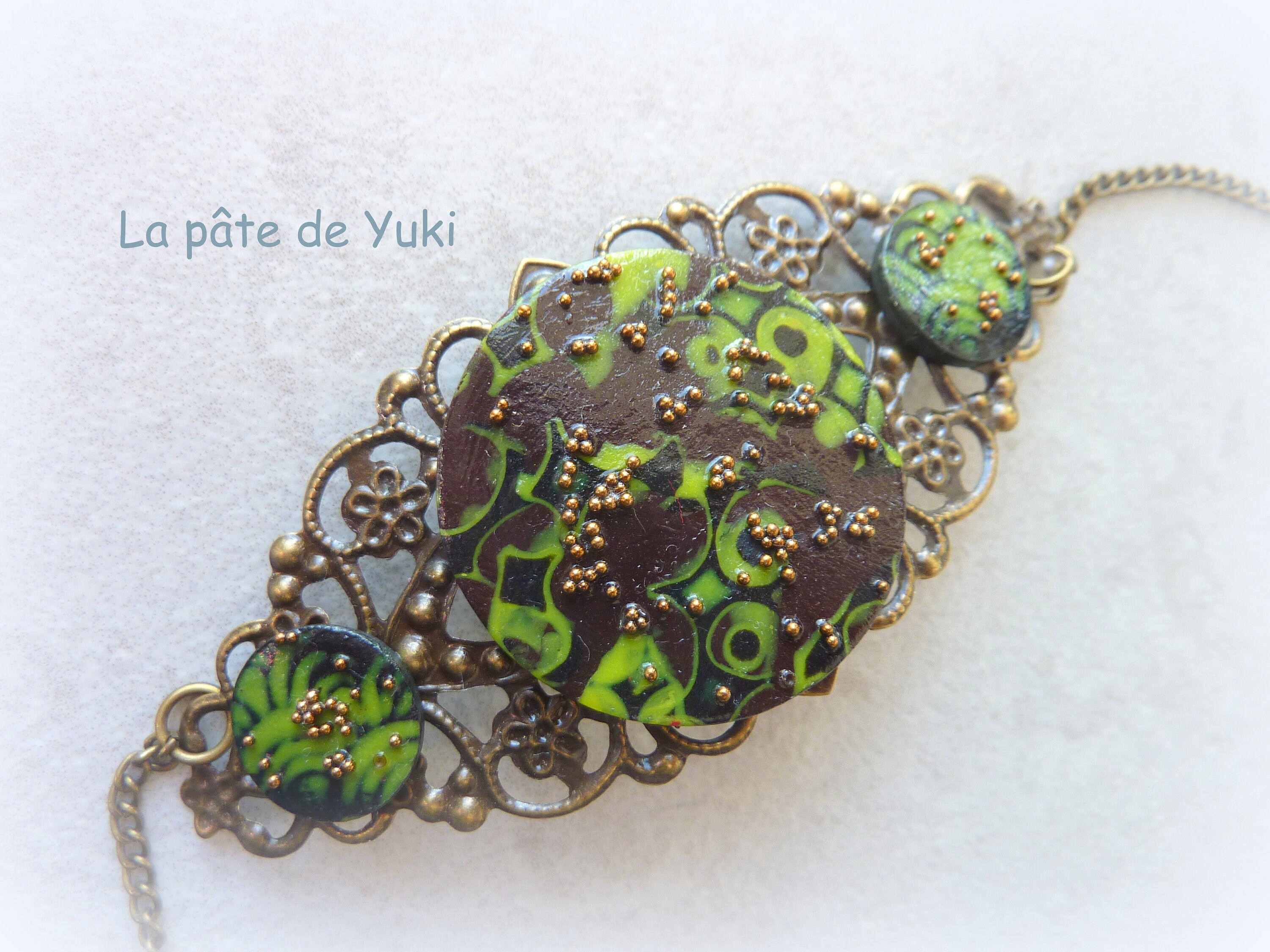 Headband Bronze, Noir Vert Fait-Main, en Pâte Polymère, Pour Femme ou Fille