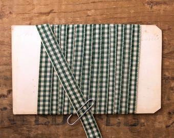 3/8 Inch Vintage Green And White Taffeta Checked Gingham Ribbon | 1yd