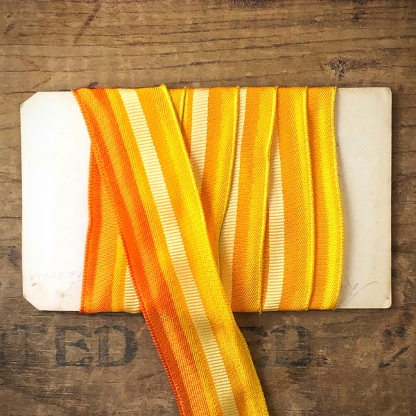 Orange And Yellow Striped 1 inch Wide Taffeta Ribbon | 1yd