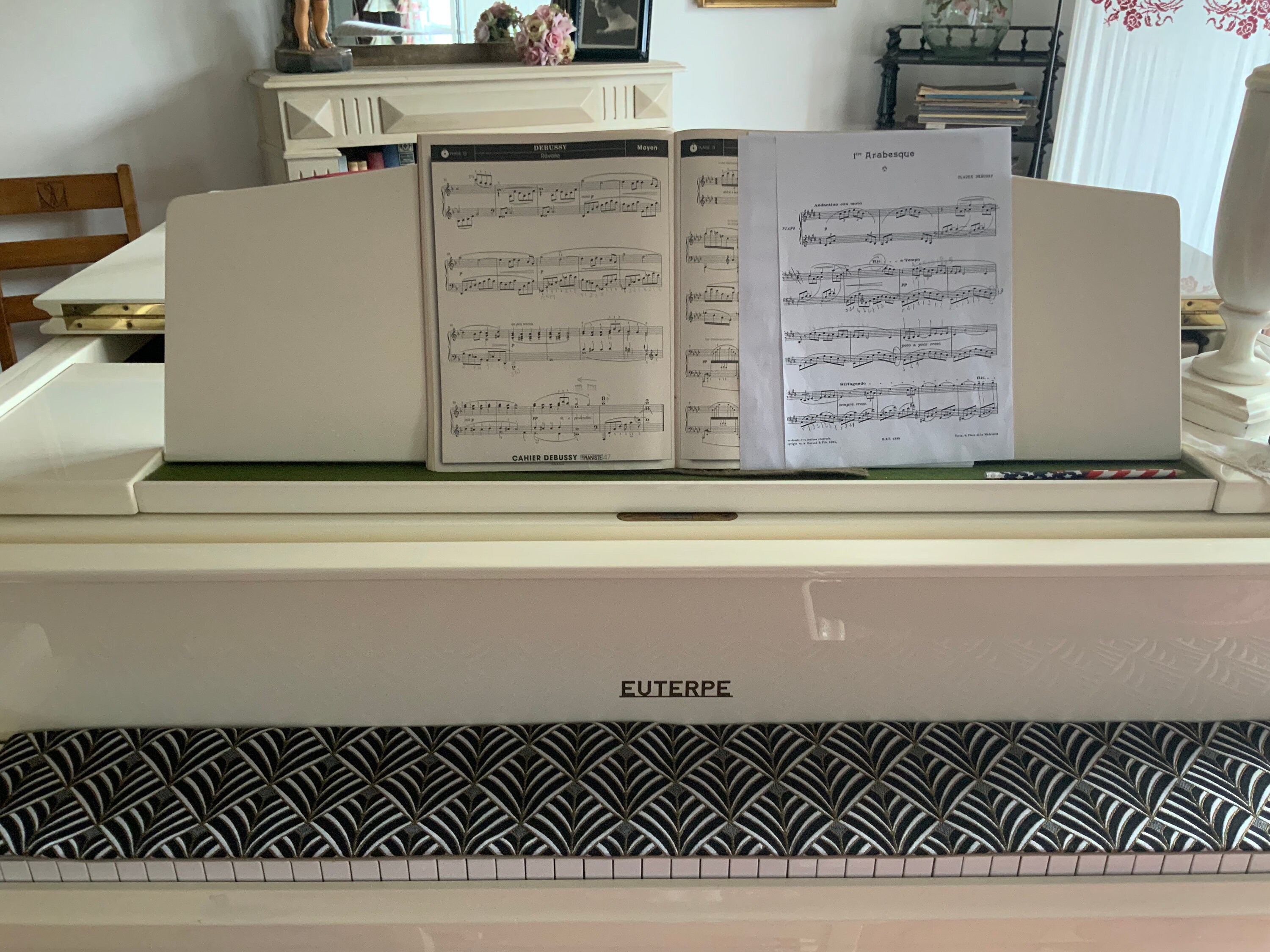 Protège Clavier Pour Piano/Numérique ou Acoustique/Tissu Ameublement/Motifs Art Déco/Noir Blanc Or/D