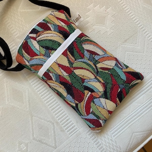 Pochette pour I phone/sacoche portable/étui téléphone mobile/tissu style Gobelins/doublée velours /zip/poche devant/bandoulière/pratique/