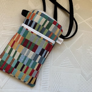 Pochette pour I Phone/sacoche portable/étui téléphone/tissu Gobelins/multicolore/doublée velours/zip/poche devant/se porte en bandoulière/