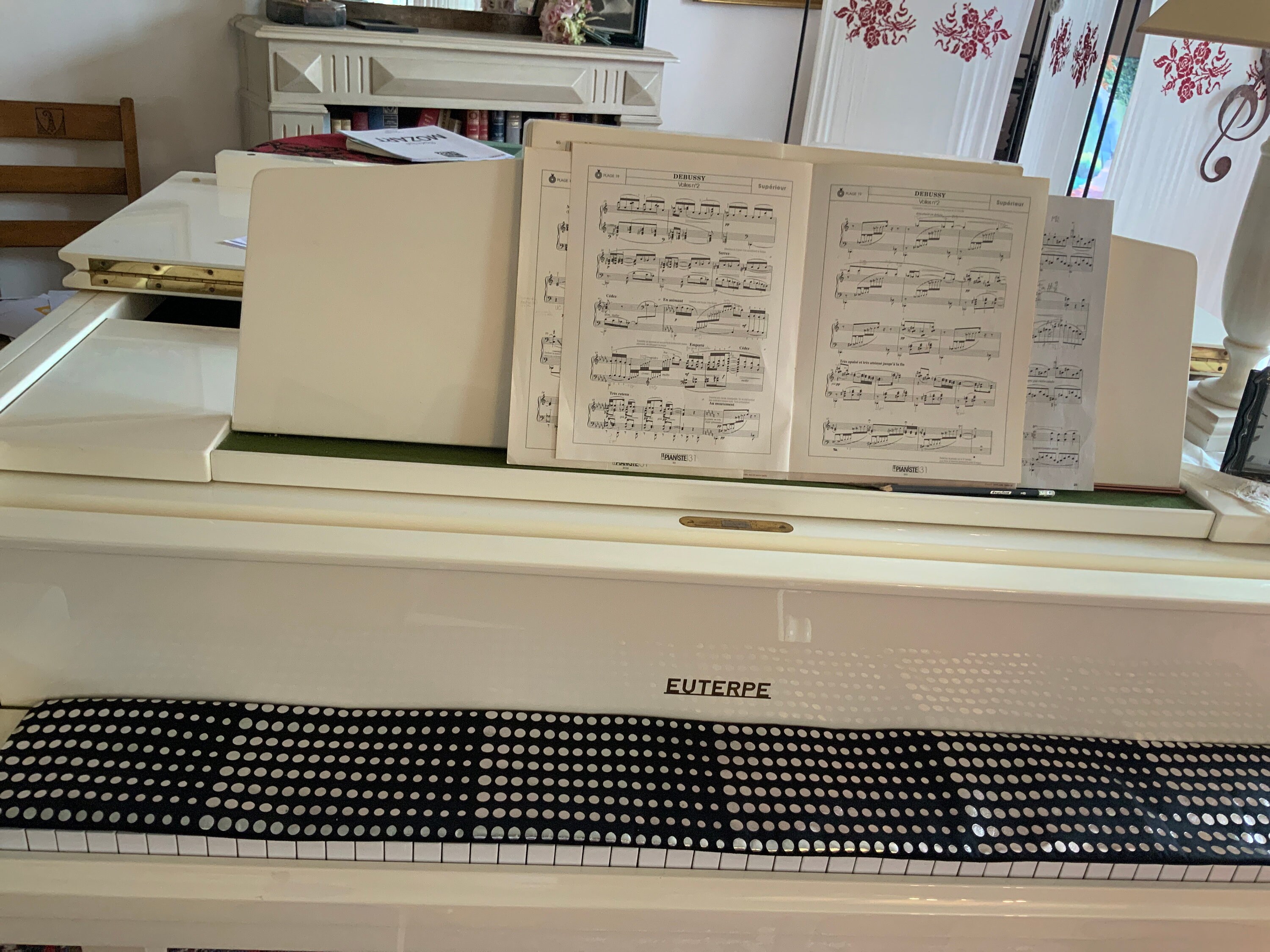 Protège Clavier Piano/Numérique ou Acoustique/style Contemporain/Noir Pois Argent/Doublé Épaisse Toi