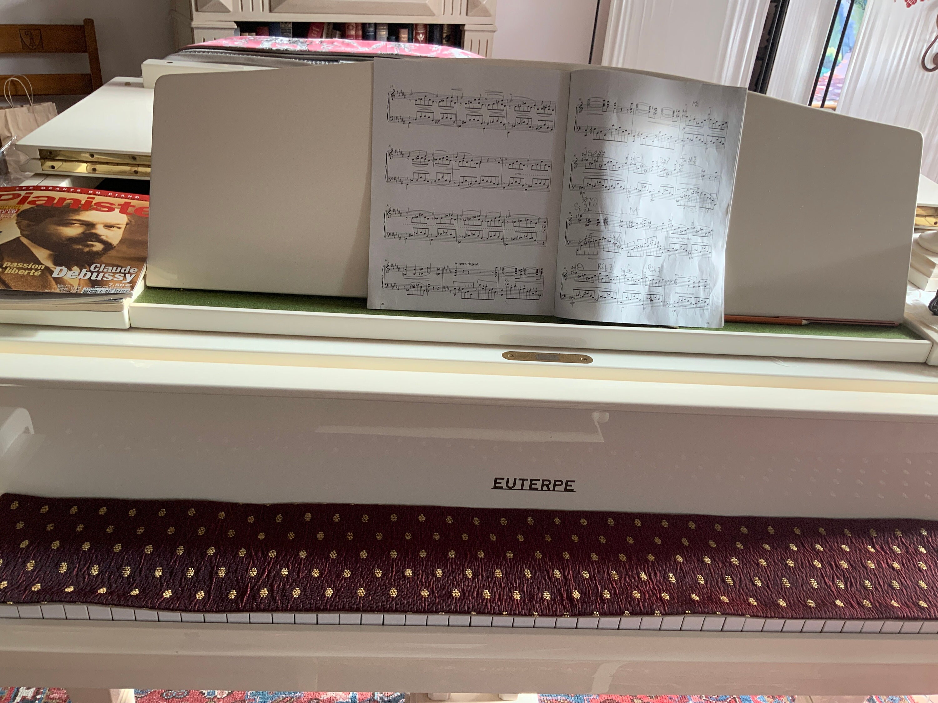 Protège Clavier Pour Piano /Tissu d'ameublement Bordeaux et Or/Doublé Toile Beige à Poils Ras/Pour I