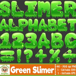 Green Slime alphabet clipart set, personal and commercial use vector, Halloween Font digital clip art set.