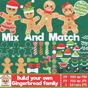 Mix and Match gingerbread family clipart set, personal and commercial use vector Build your own Gingerbread man digital cli