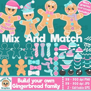 Mix and Match gingerbread family clipart set, personal and commercial use vector Build your own Gingerbread man digital cli