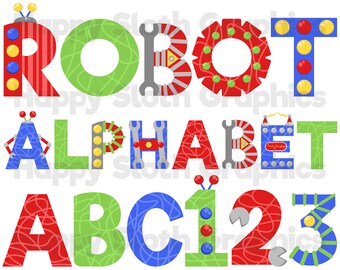 Robot Alphabet clipart set, personal and commercial use vector, Kids Font digital clip art set.