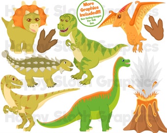 Dinosaur clipart set, personal and commercial use vector Dinosaur, Jurassic digital clip art set. FREE BACKGROUND