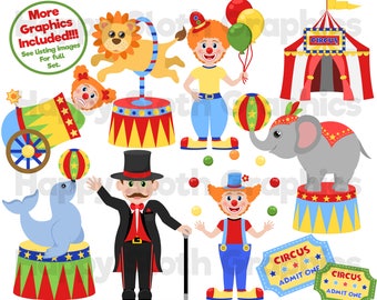 Circus Fun clipart set, personal and commercial use vector Big Top, Bazaar digital clip art set.