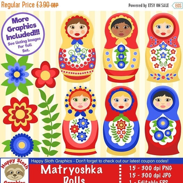 Matryoshka Dolls clipart set, personal and commercial use vector Russian nesting dolls digital clip art set.