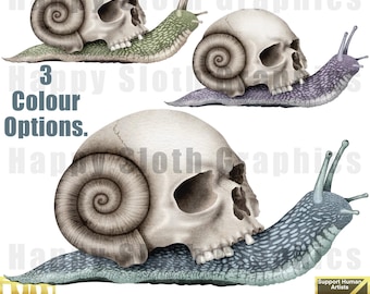 Clipart di lumaca e teschio: download di PNG per stampa a sublimazione in stile gotico in stile bosco