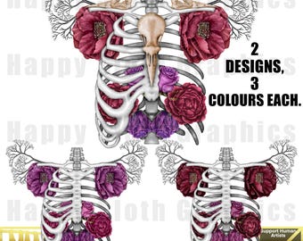 Gabbia toracica e rose clipart: stampa a sublimazione di scheletri viola e rosa PNG download