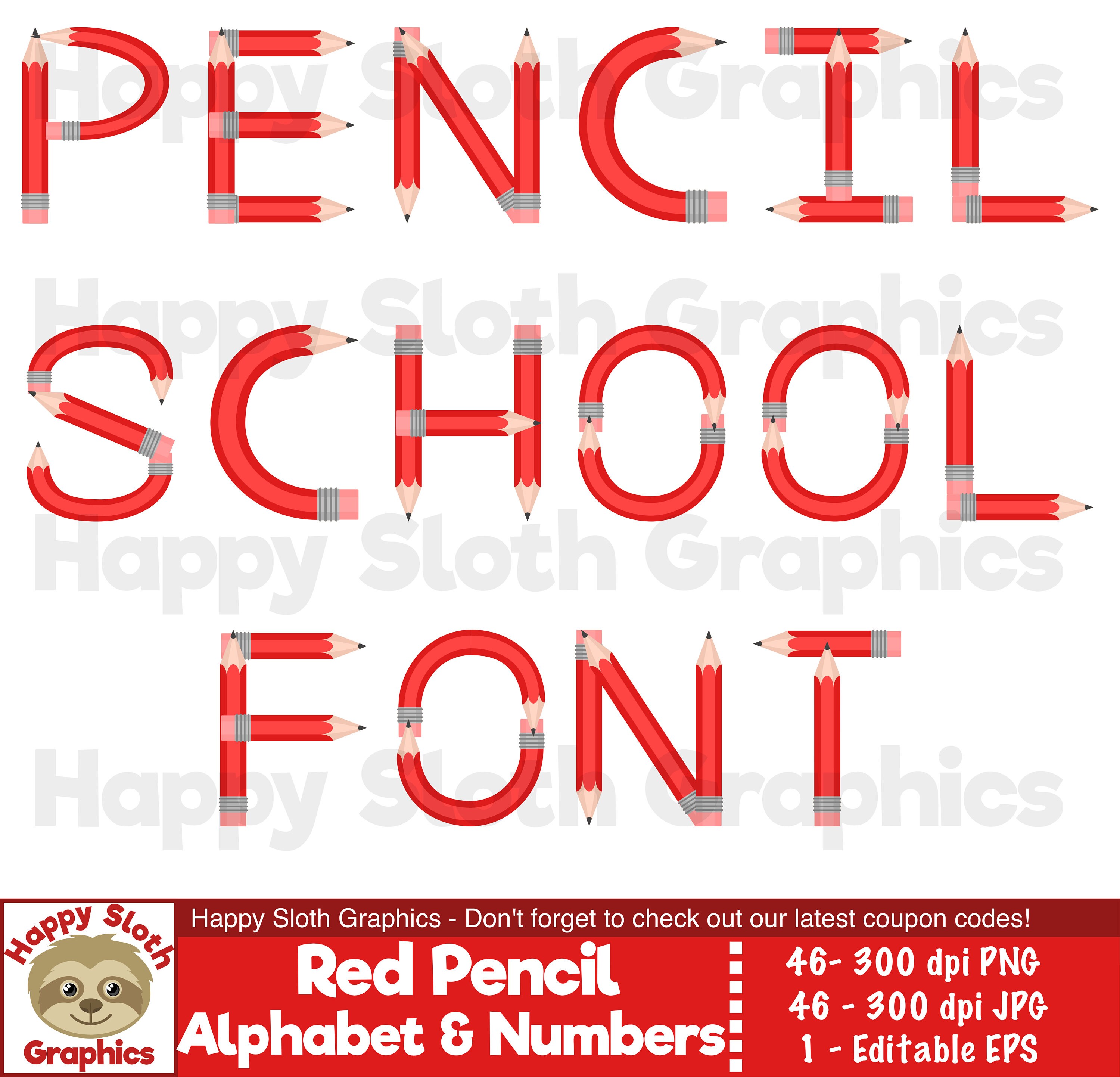 Red Pencil Alphabet Clipart Set Personal and Commercial Use Etsy