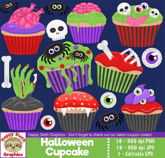 Halloween Cupcakes clipart set personal and commercial use | Etsy