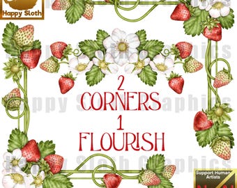 Jordgubb clipart hörn: Jordgubbar sublimeringstryck PNG nedladdning.