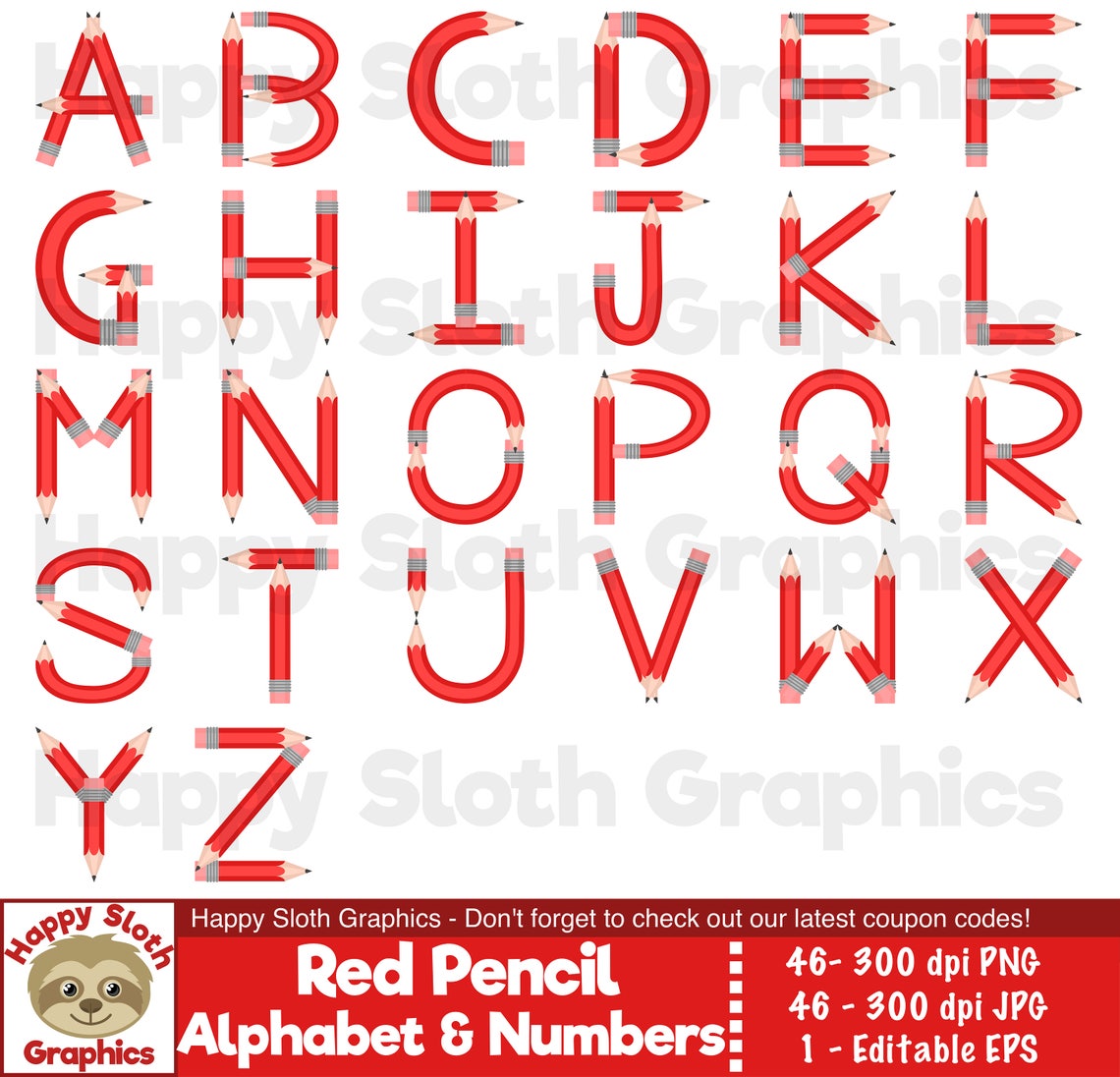 Red Pencil Alphabet Clipart Set Personal and Commercial Use Etsy