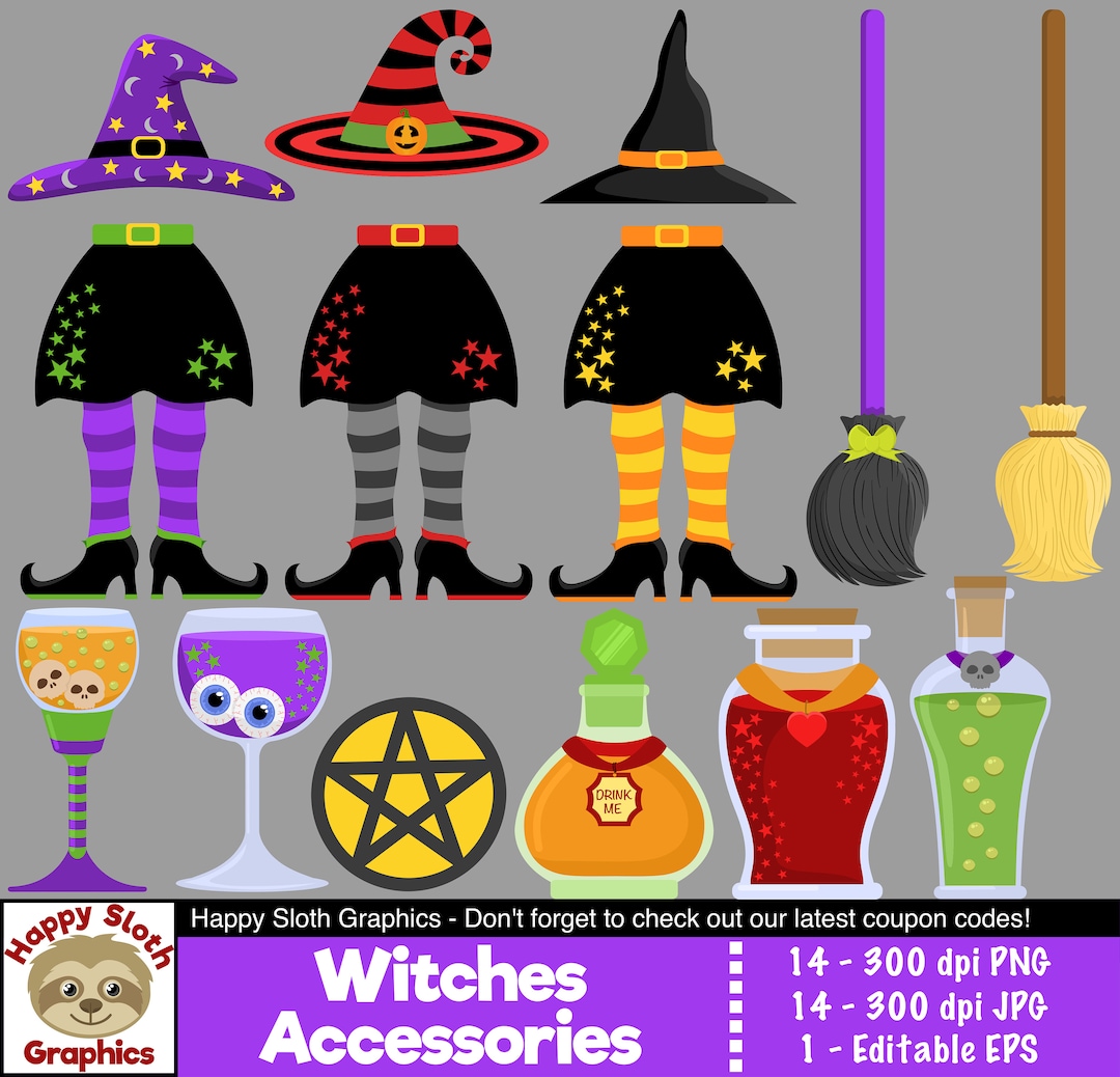 Halloween Witches Accessories Clipart Set, Personal and Commercial Use
