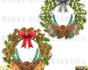 Ghirlande natalizie, clipart invernali: download di PNG per stampa a sublimazione.