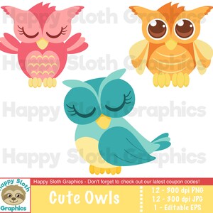 Cute Owls Clipart Set, Personal and Commercial Use Vector Owls Digital ...
