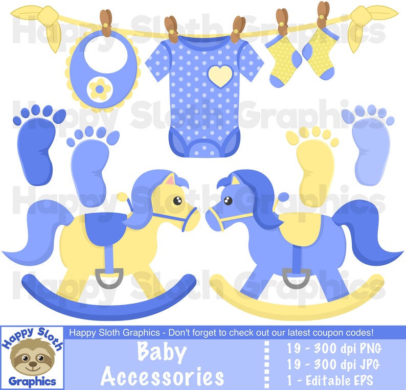 Baby Boy Accessories Clipart Set, Personal and Commercial Use Vector