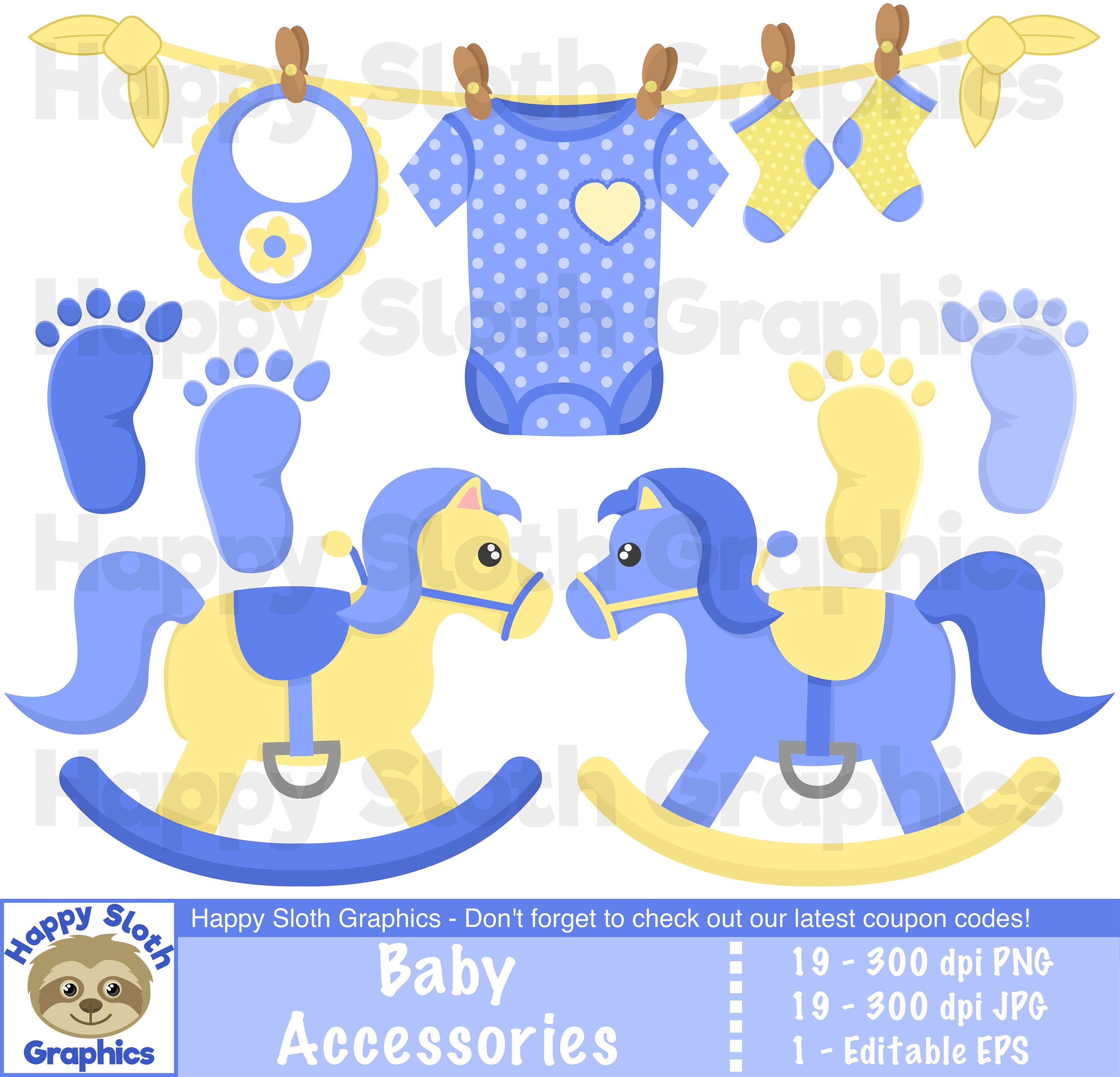 Baby Boy Accessories Clipart Set, Personal and Commercial Use Vector