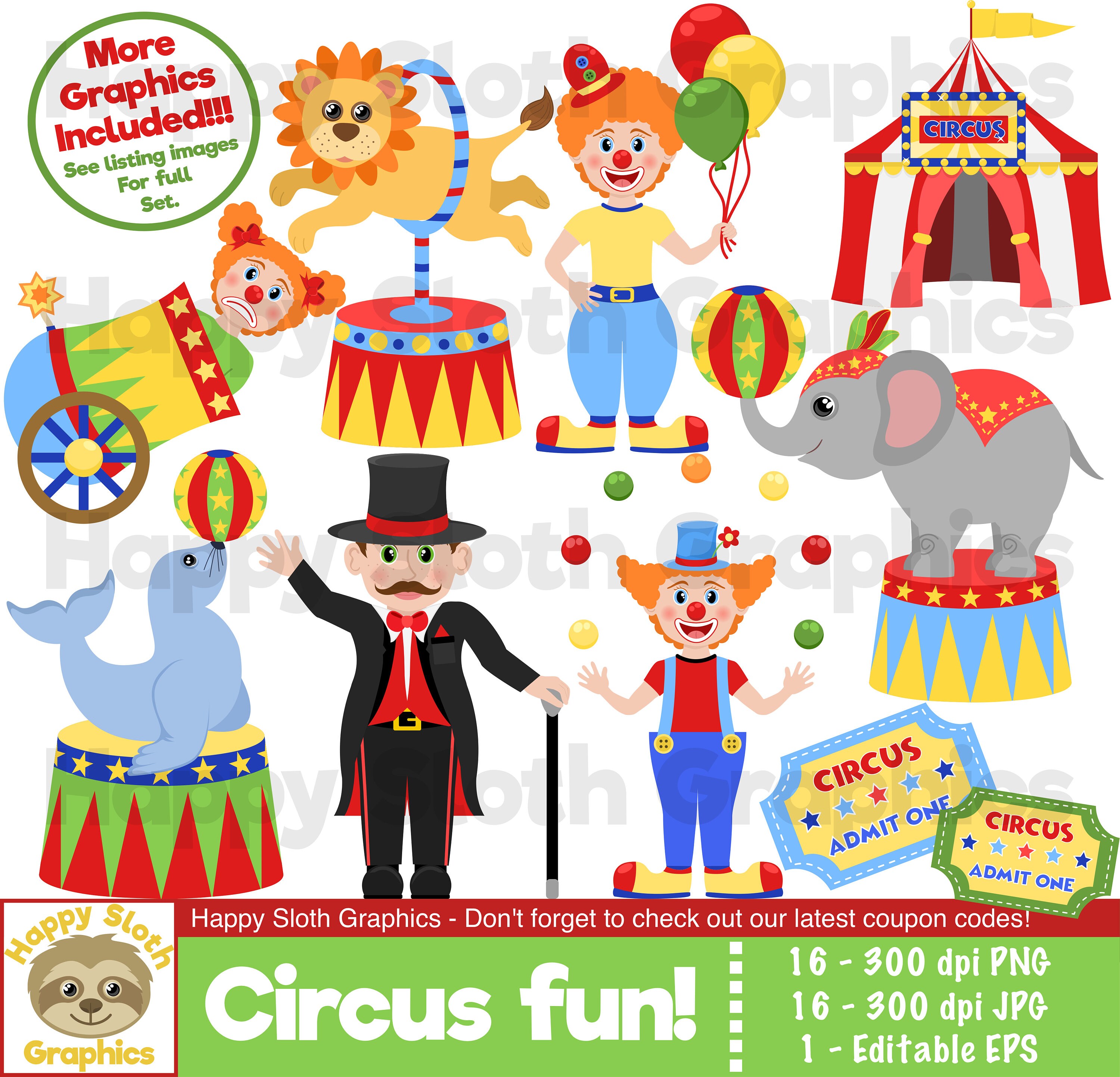 Circus Fun Clipart Set Personal and Commercial Use Vector Big | Etsy UK