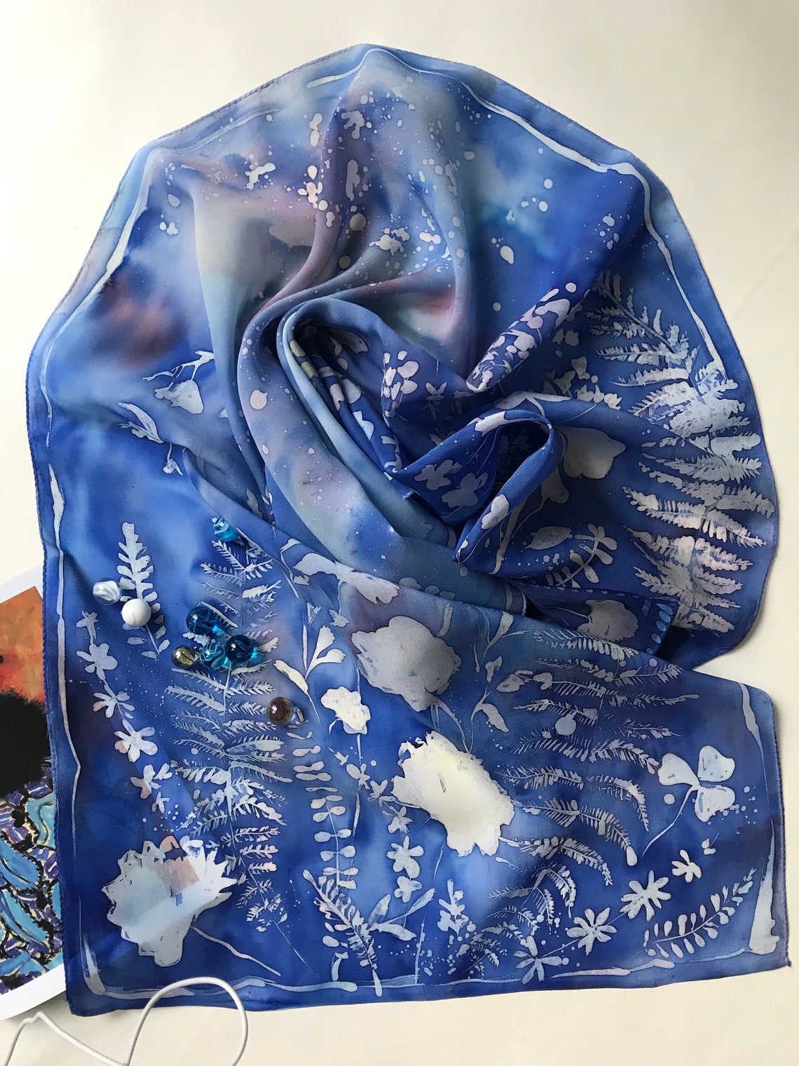 Hand Painted Silk Scarf Blue and White Scarf Silk Scarf | Etsy
