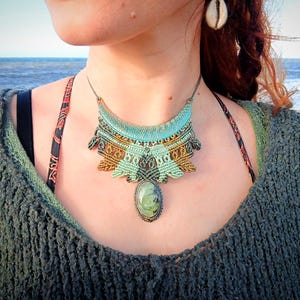 Prehnite Macrame Pendant: Boho Crystal Gemstone Necklace