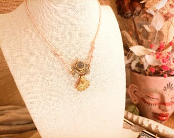 Labradorite macrame necklace, boho beige cord, small labradorites, feminine power amulet, everyday healing pendant, adjustable talisman