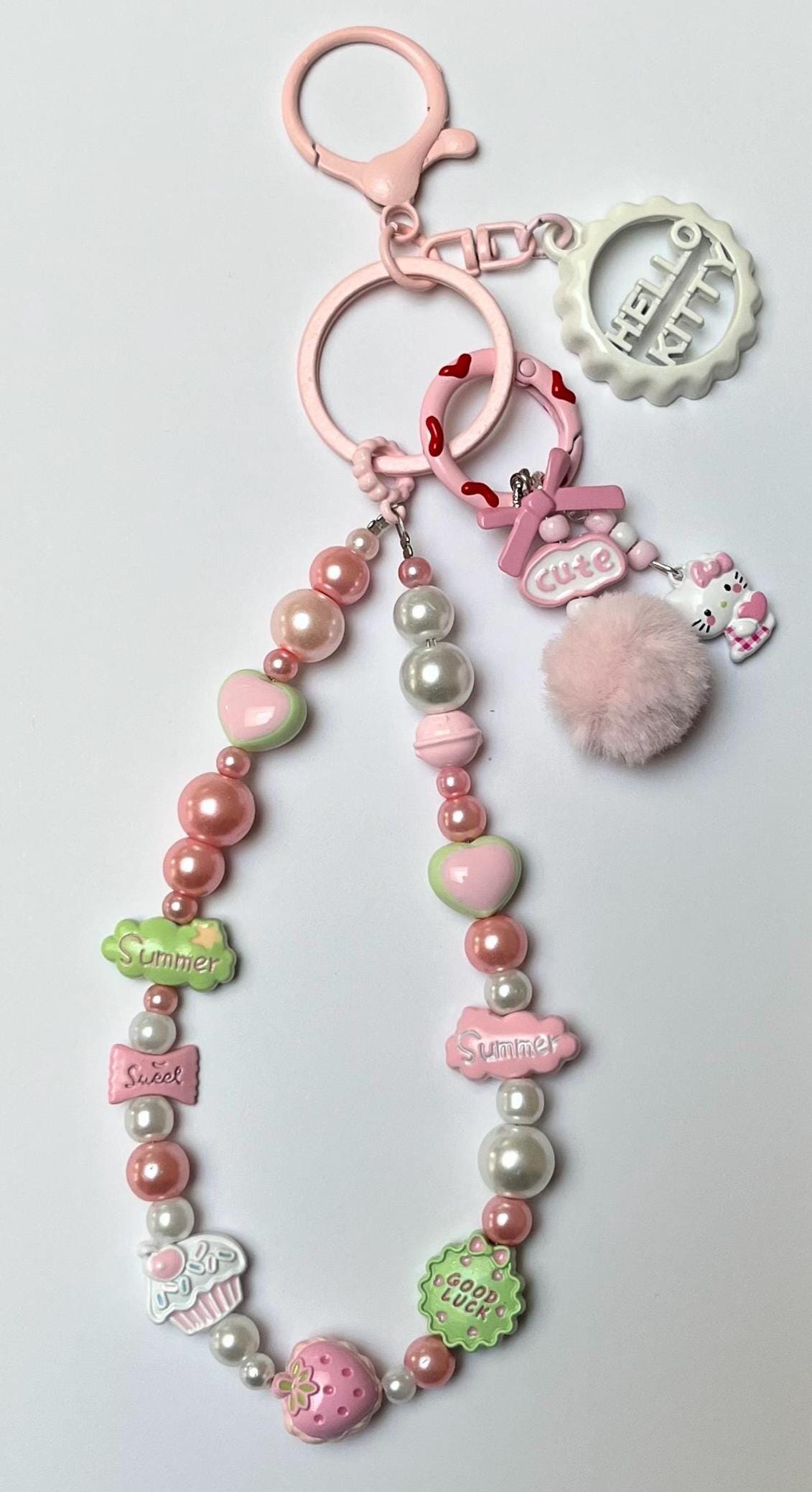 Porte Clé / Bijou de sac Agate orange + Hello Kitty + cube