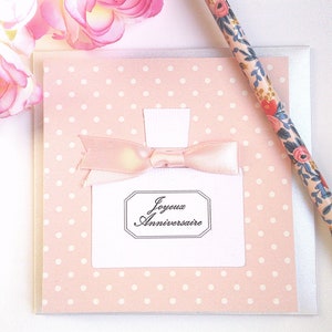 Carte " Joyeux Anniversaire Miss " / carte anniversaire /happy birthday/ anniversaire parfum/réalisée à la main /papiers découpés et collés