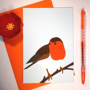 Création originale carte " Le rouge-gorge" / papiers découpés et collés / oiseau des jardins/réalisée à la main